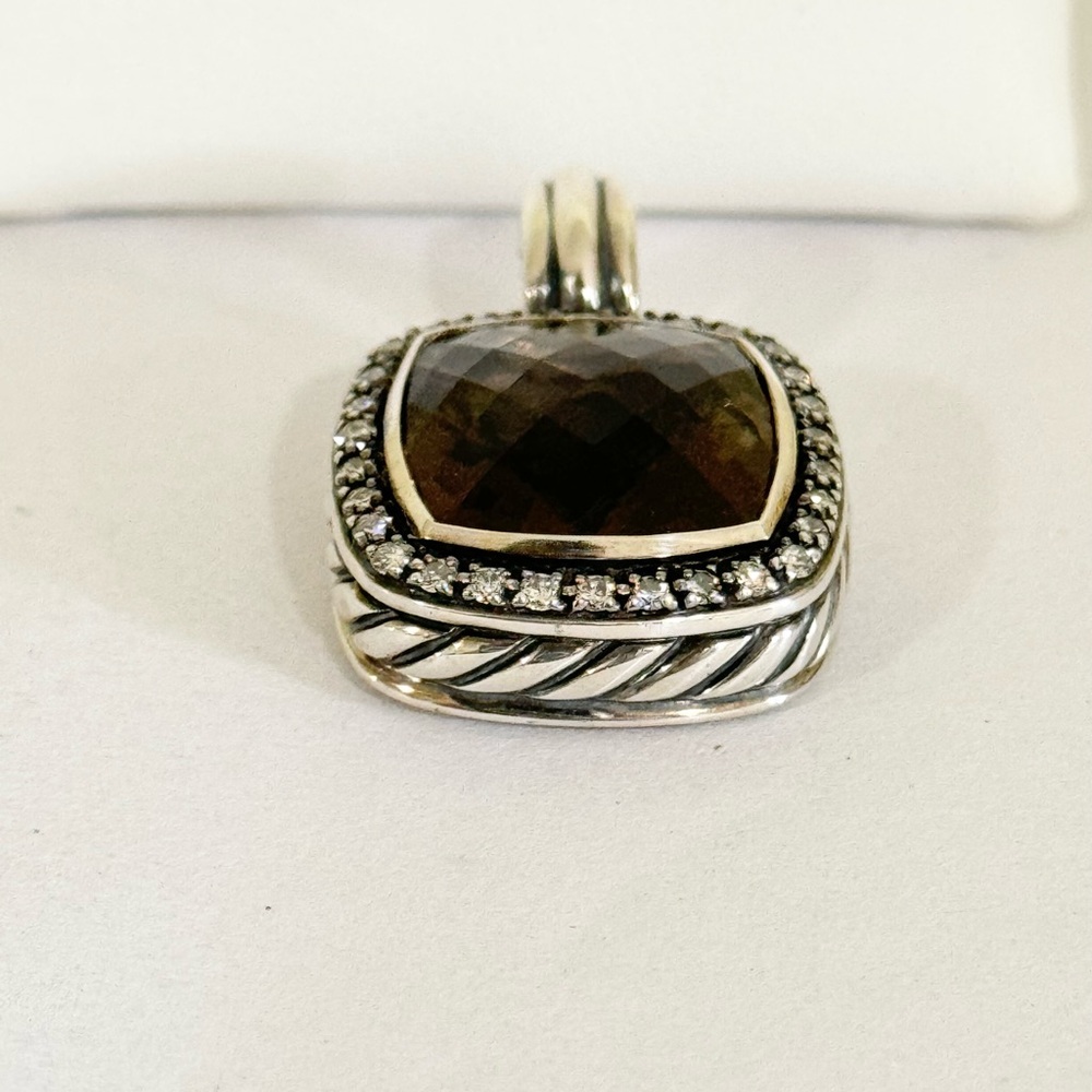 David Yurman Moonlight Ice Albion 14mm Smokey Topaz Diamond Pendant Enhancer - Picture 4 of 11
